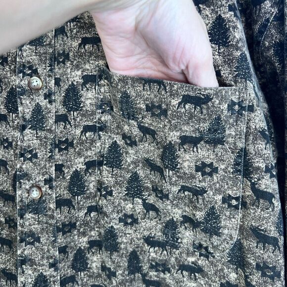 Falls Creek Brown Western Elk Print Button Front 100% Cotton Top Size Large - Picture 5 of 9